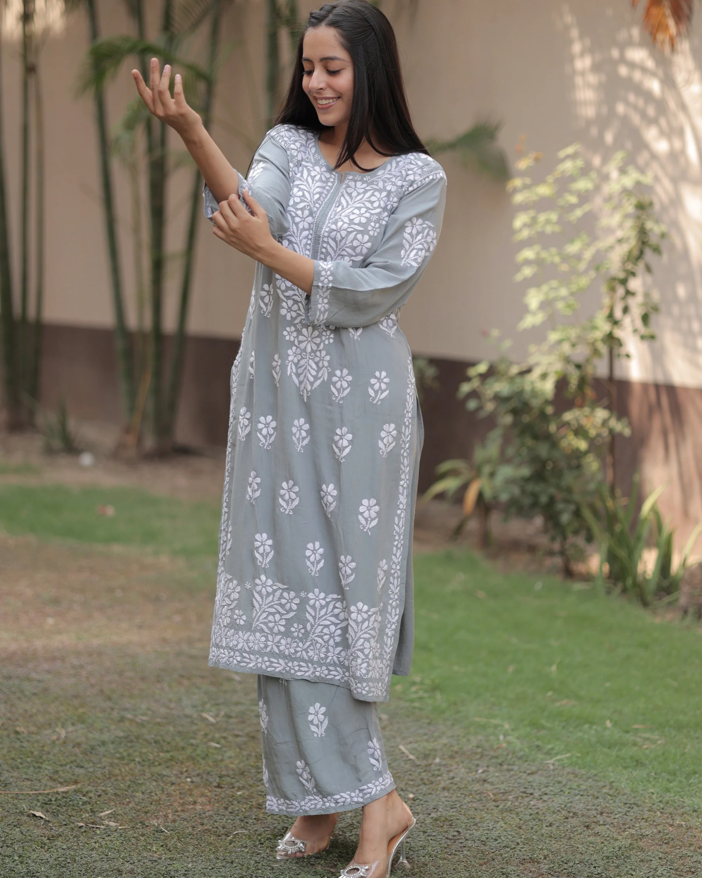 Chakrika Rayon Cotton Chikankari Kurta With Palazzo