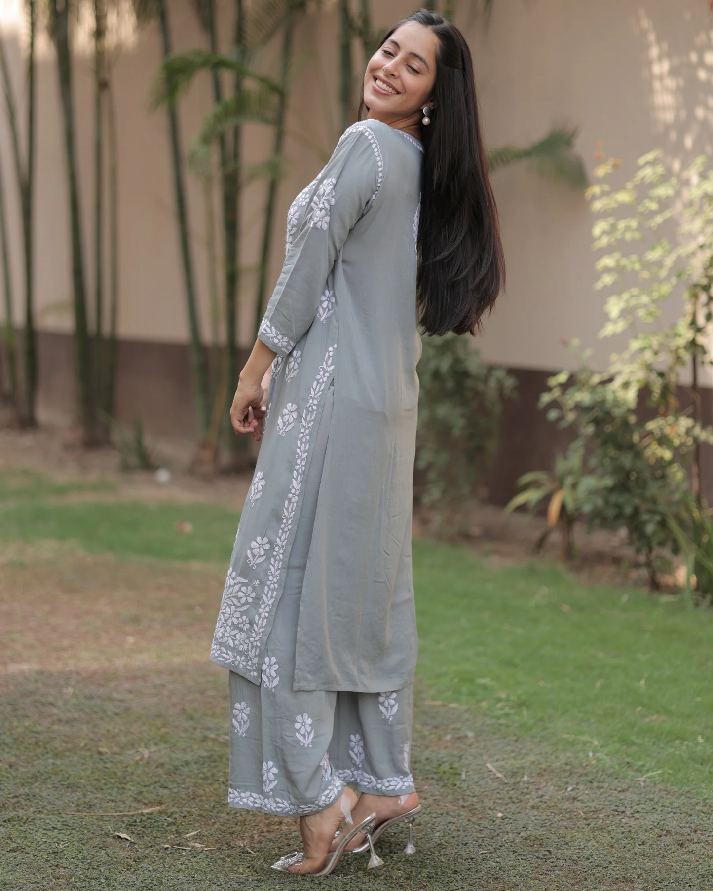 Chakrika Rayon Cotton Chikankari Kurta With Palazzo