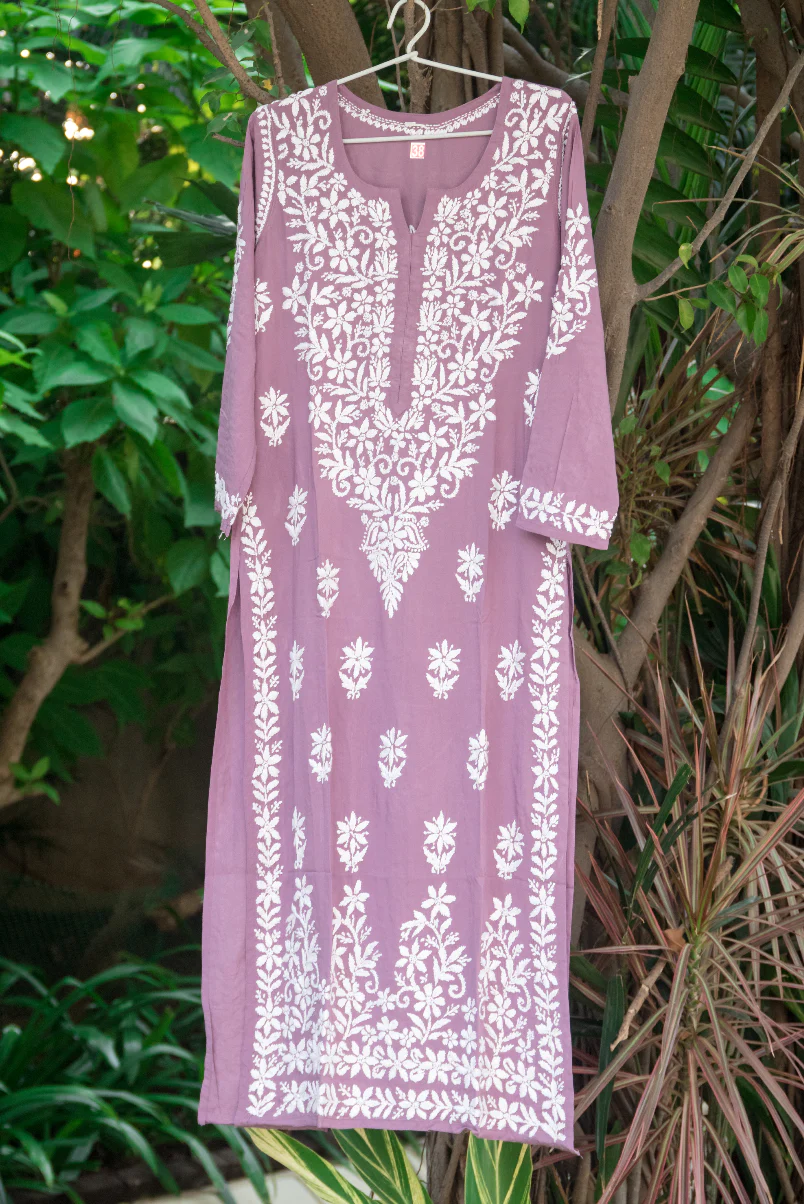 Piya Purple Rayon Cotton Chikankari Kurta With Palazzo