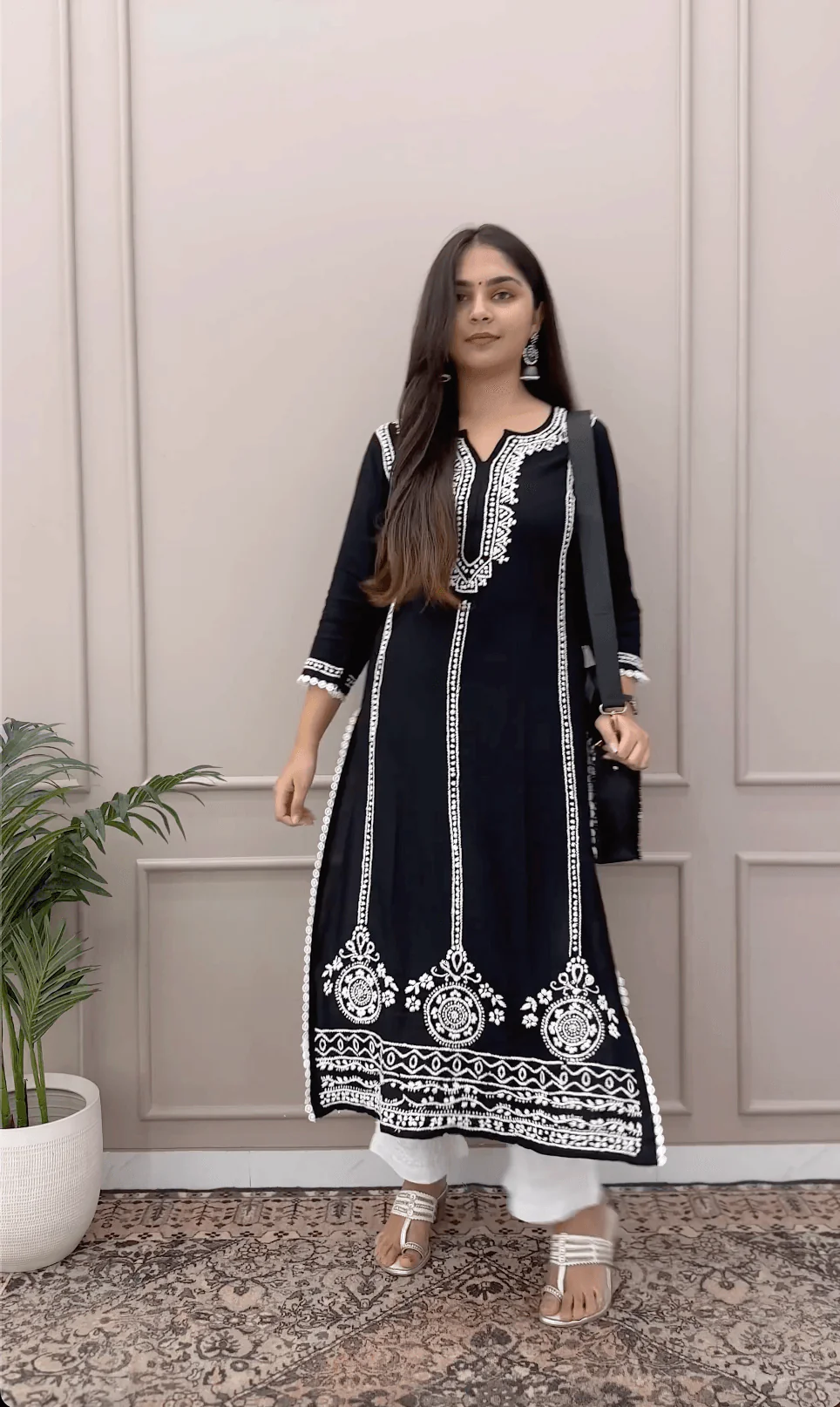 Brenda Black Rayon Cotton Chikankari Kurta with Palazzo