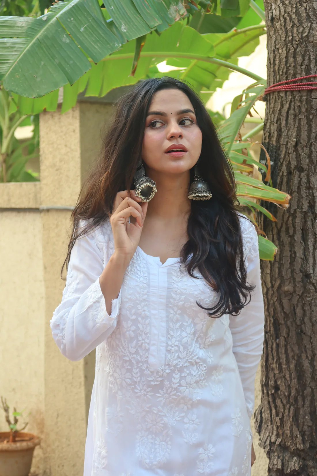 White Cambric Cotton Chikankari Kurta With Palazzo