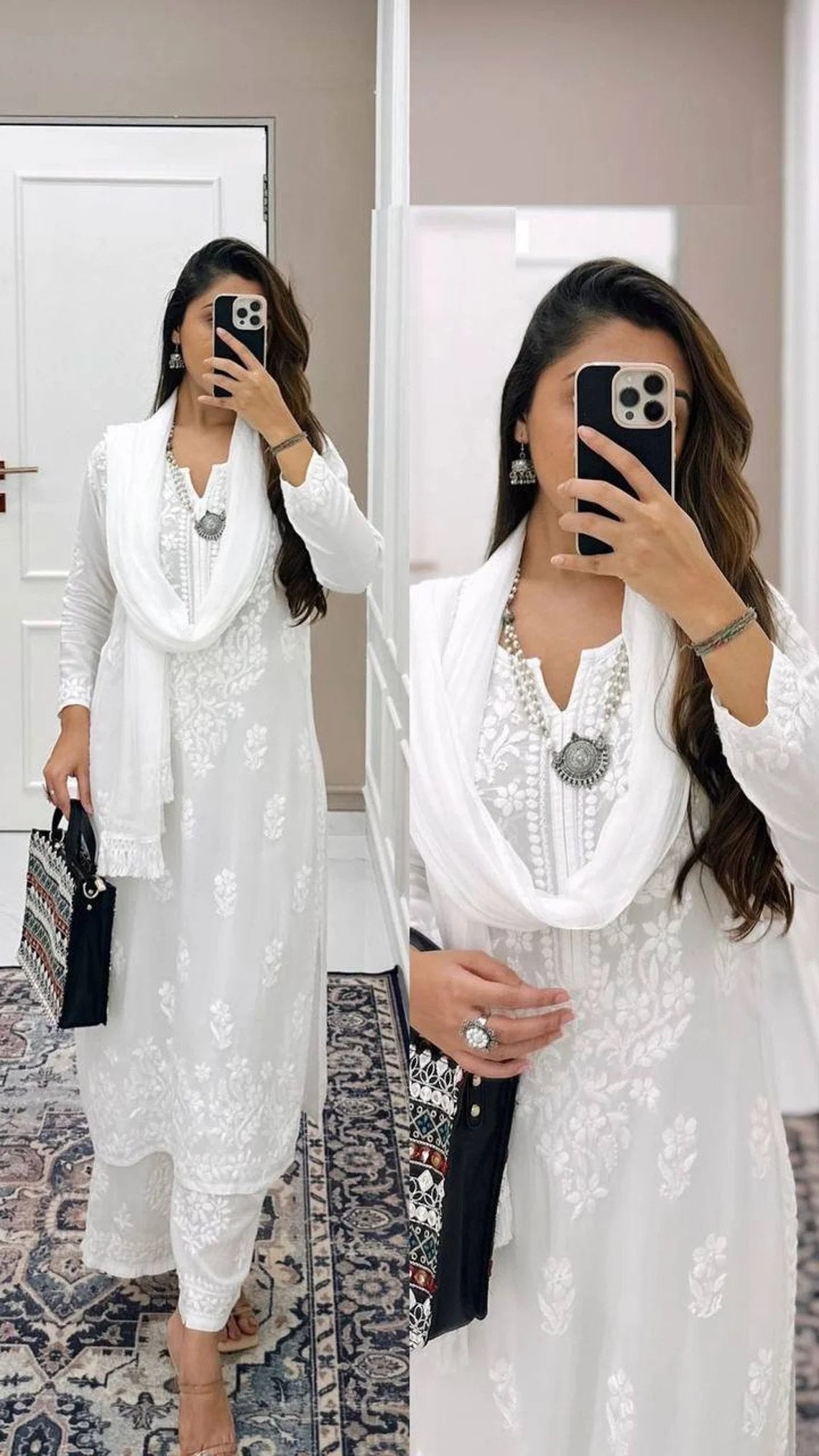 Zuliat White Cambric Cotton Chikankari Kurta With Palazzo