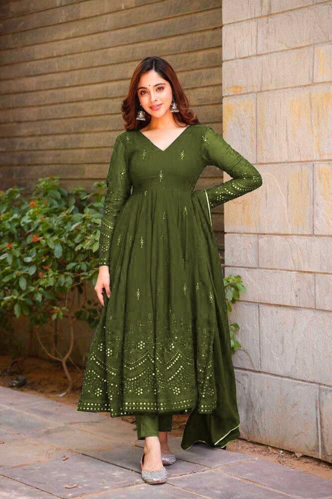 Green Fox Georgette Embroidery Salwar Suit