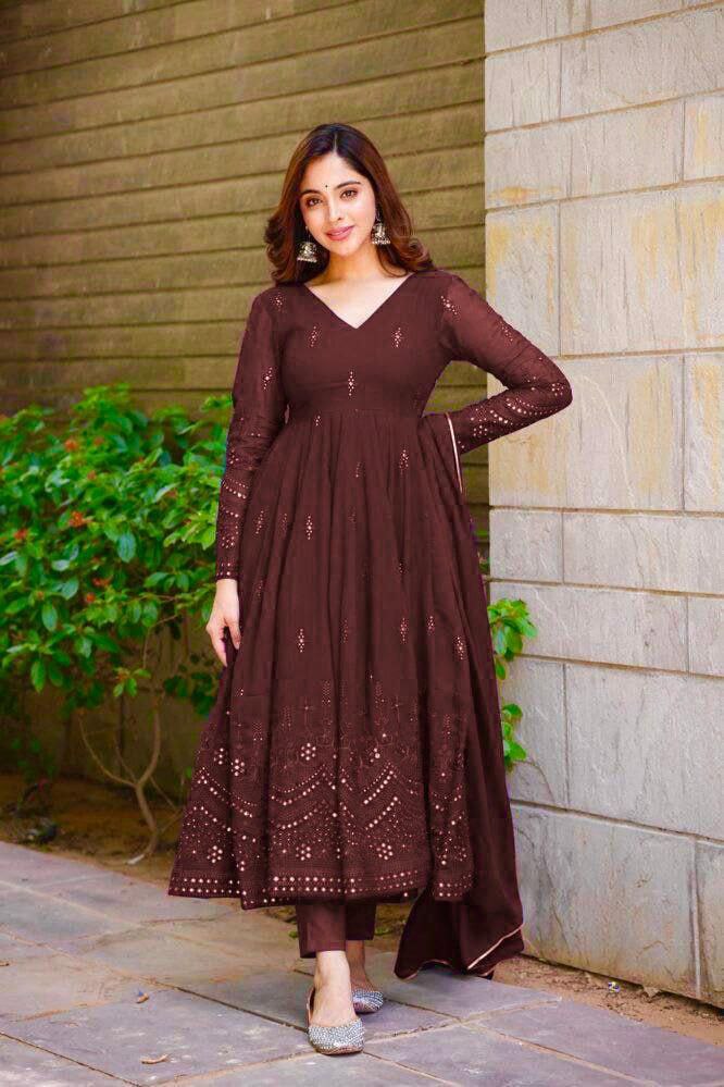 Maroon Fox Georgette Embroidery Salwar Suit