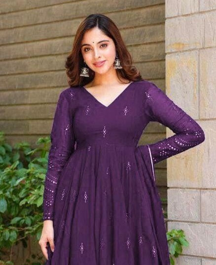 Purple Fox Georgette Embroidery Salwar Suit