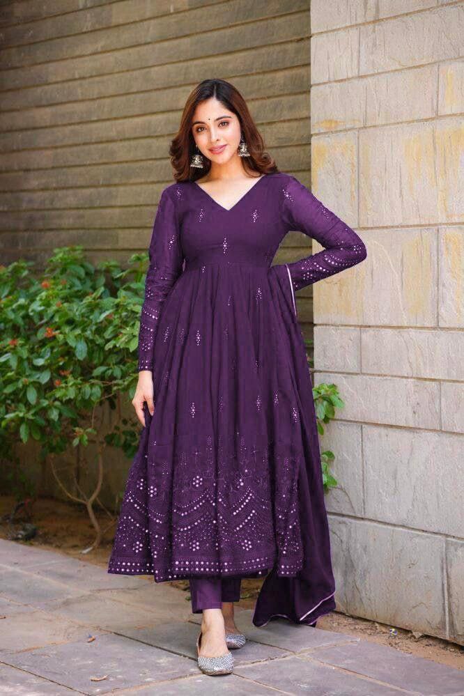 Purple Fox Georgette Embroidery Salwar Suit