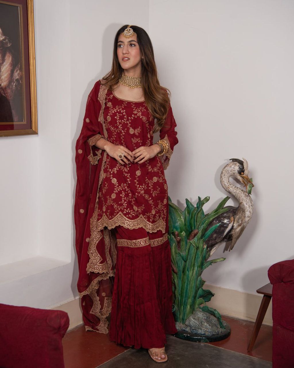 Red Fox Georgette Embroidery Sharara Suit