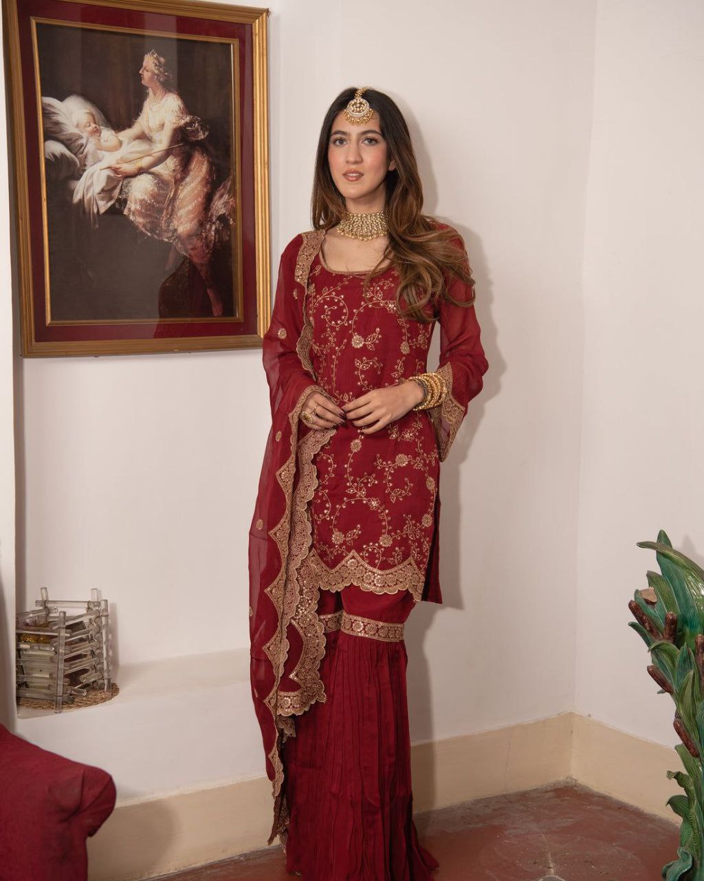 Red Fox Georgette Embroidery Sharara Suit