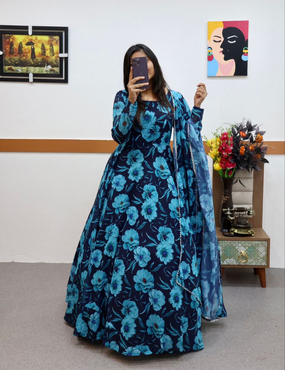 Blue Fox Georgette Printed Gown