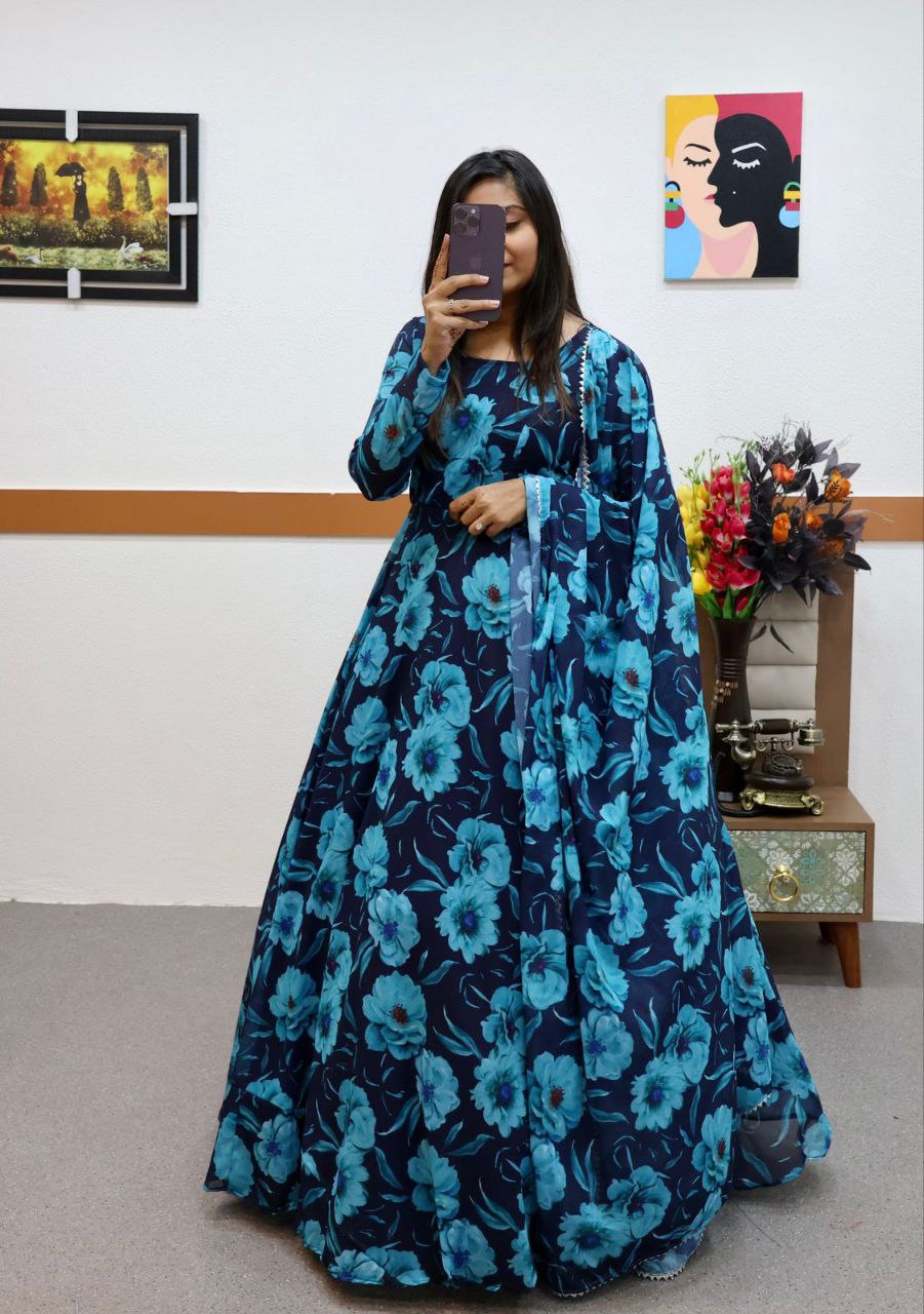 Blue Fox Georgette Printed Gown