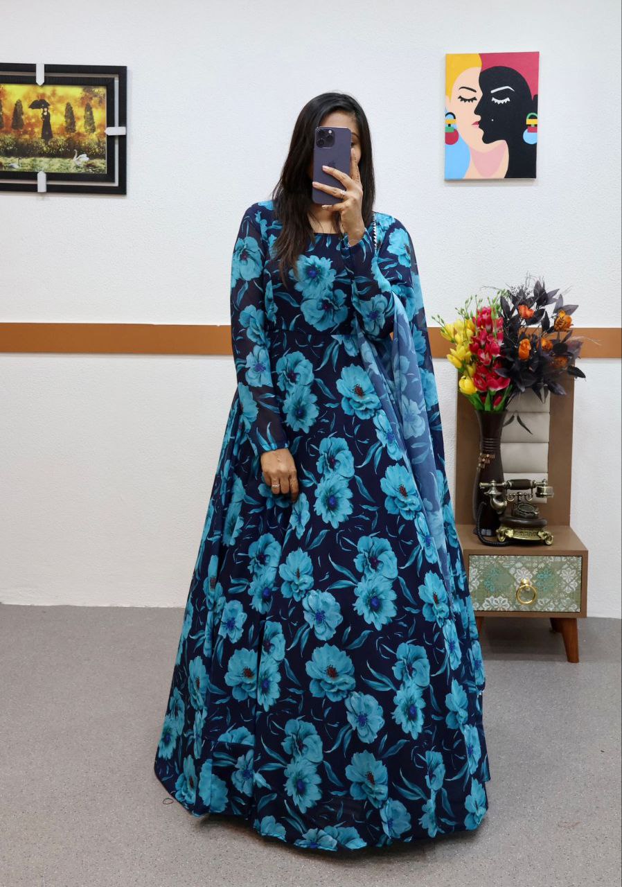 Blue Fox Georgette Printed Gown