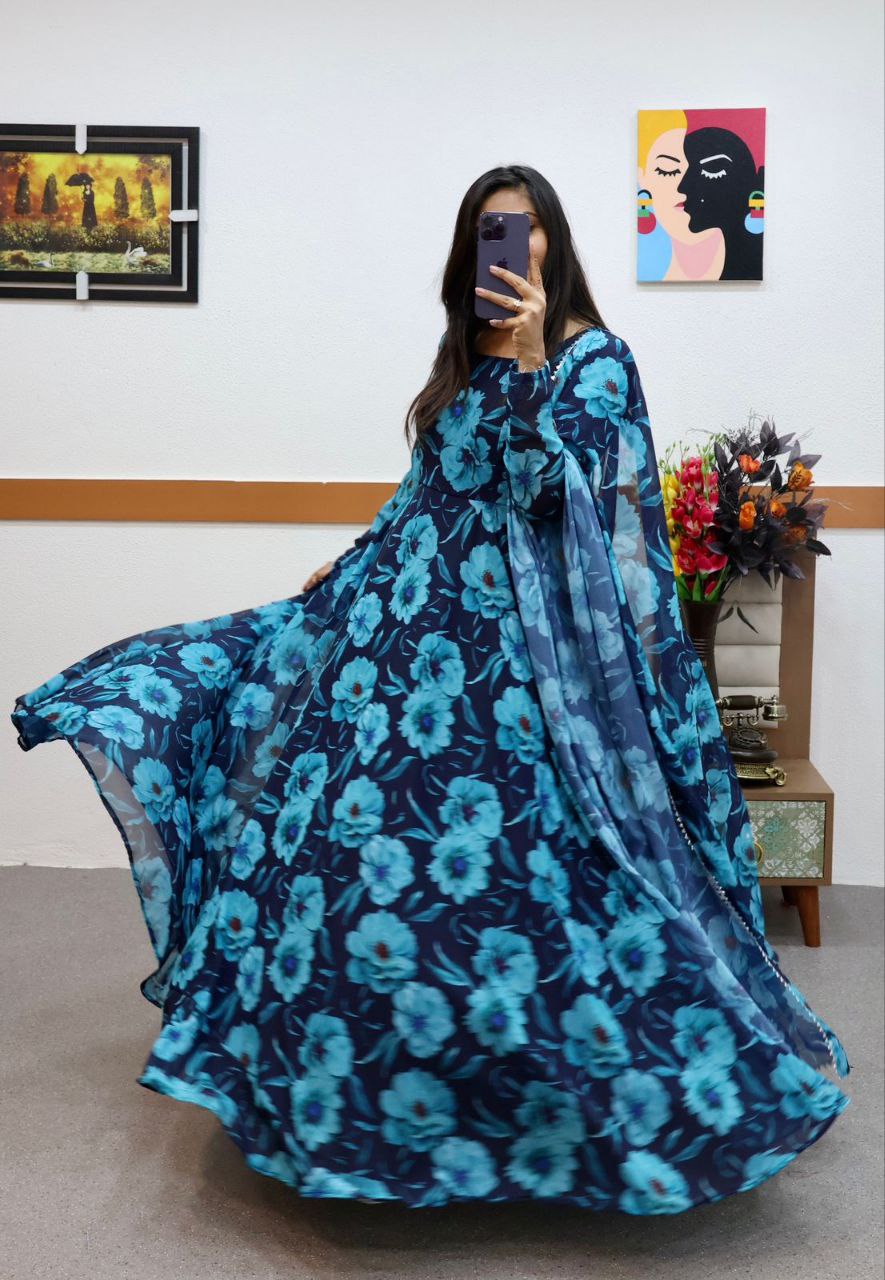 Blue Fox Georgette Printed Gown