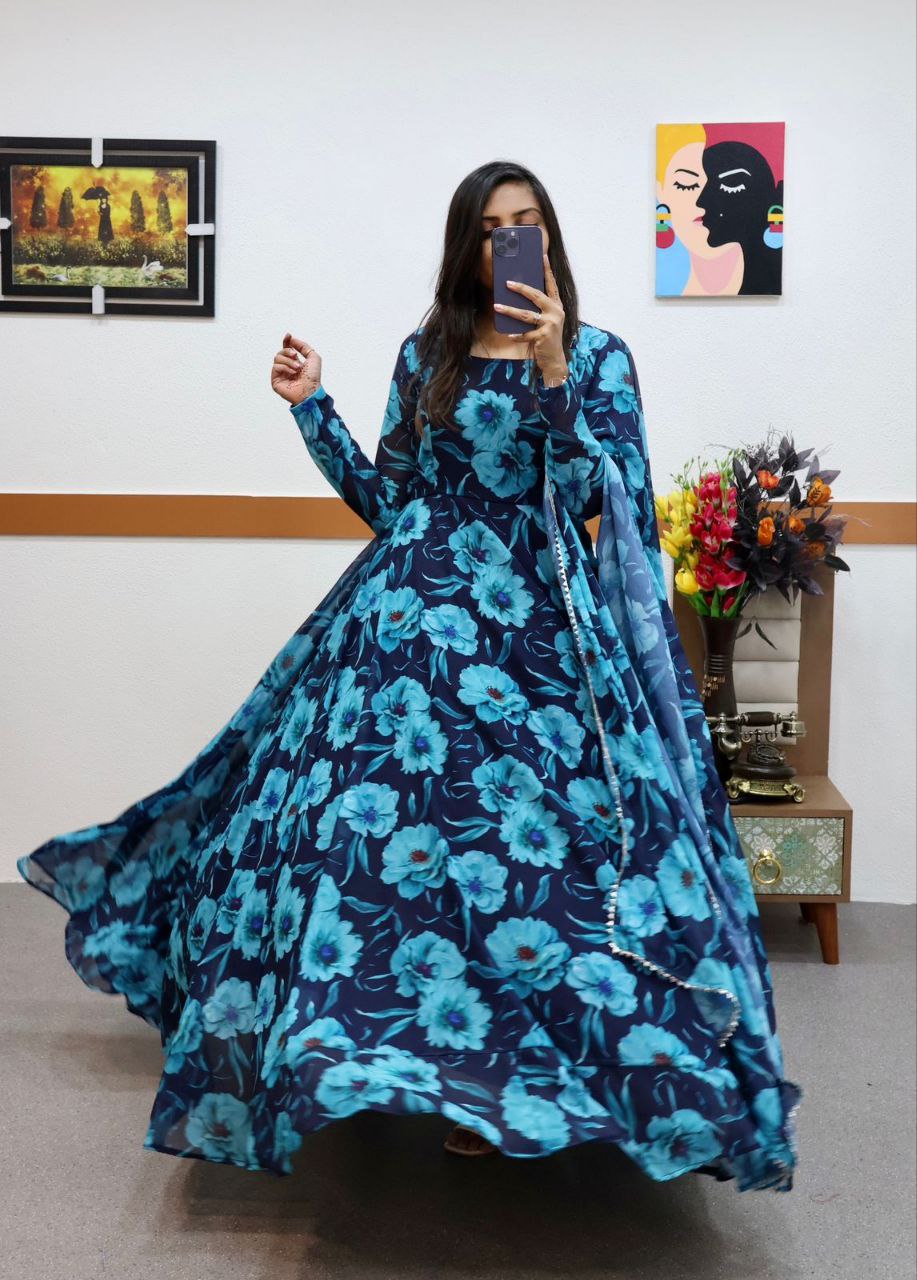 Blue Fox Georgette Printed Gown