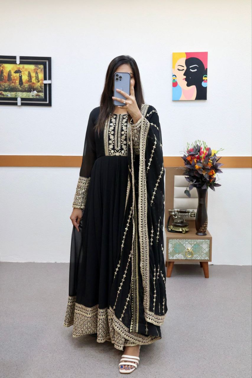 Black Fox Georgette Embroidery Gown