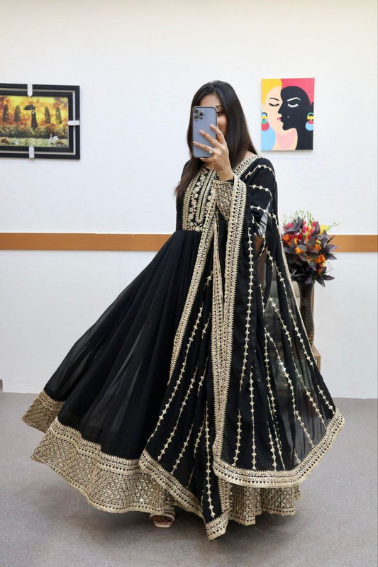 Black Fox Georgette Embroidery Gown