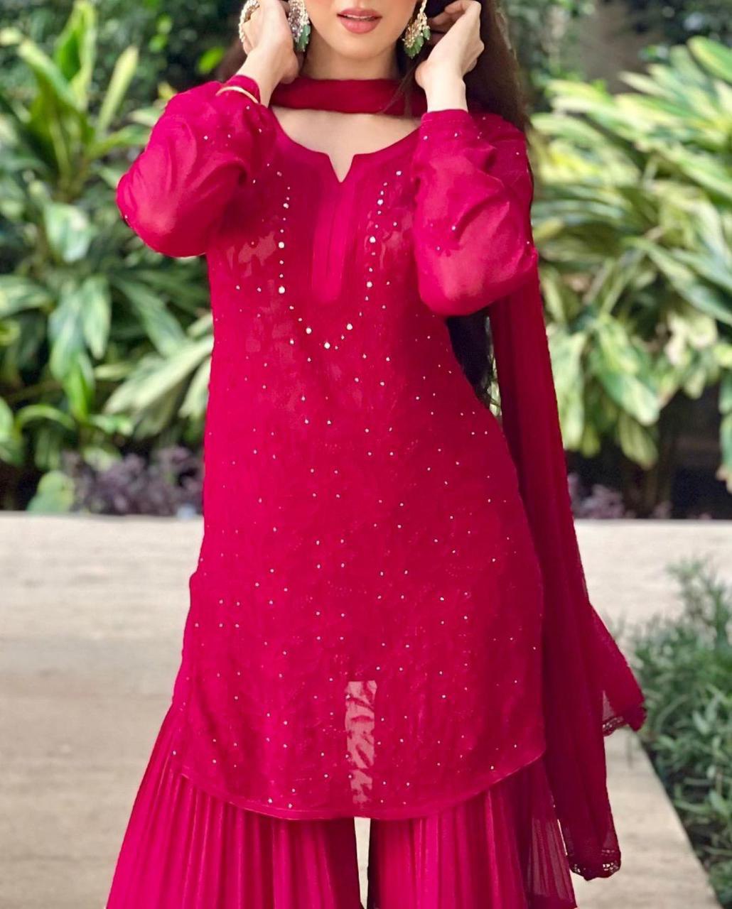 Pink Blooming Embroidery  Sharara Suit