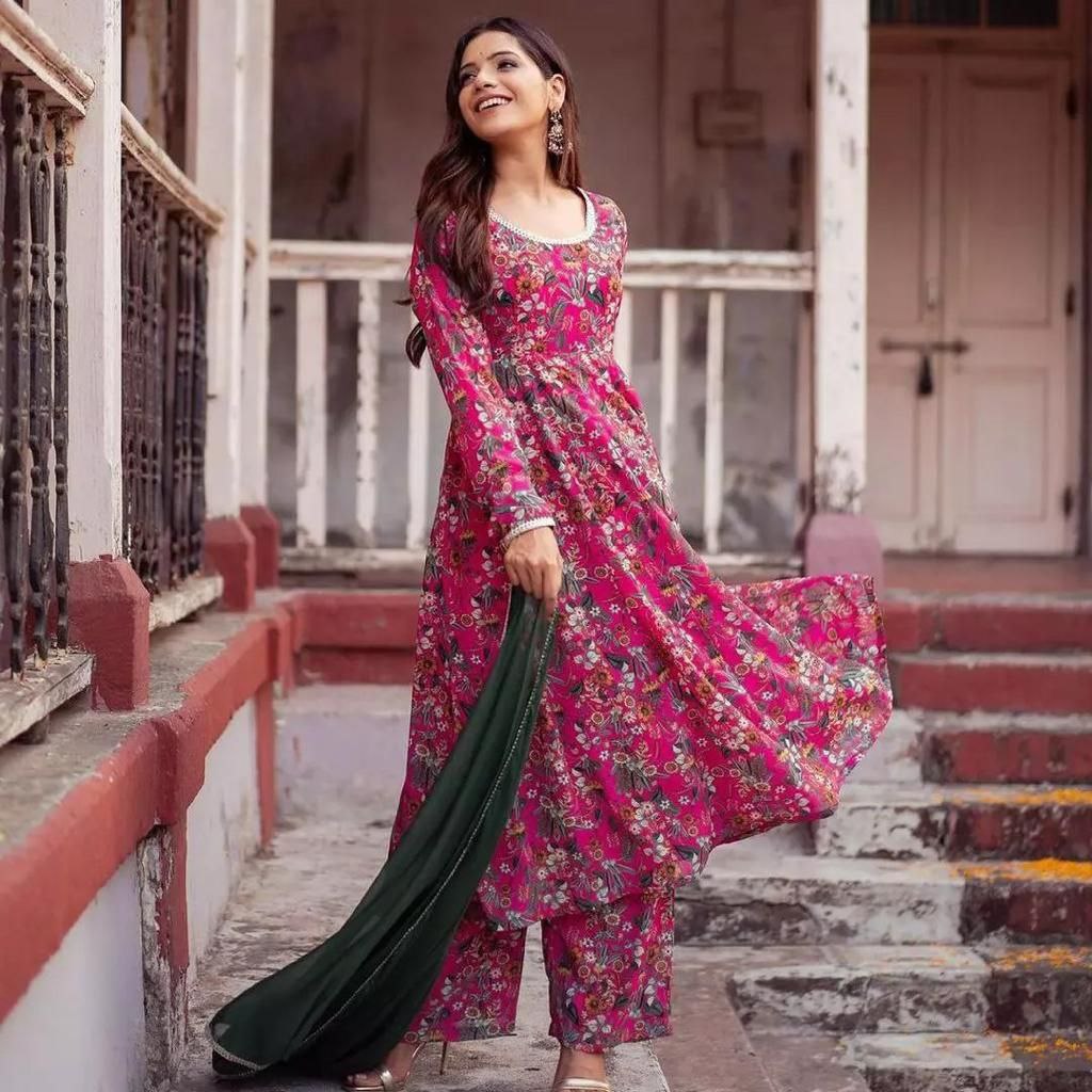 Pink Georgette Printed Salwar Suit