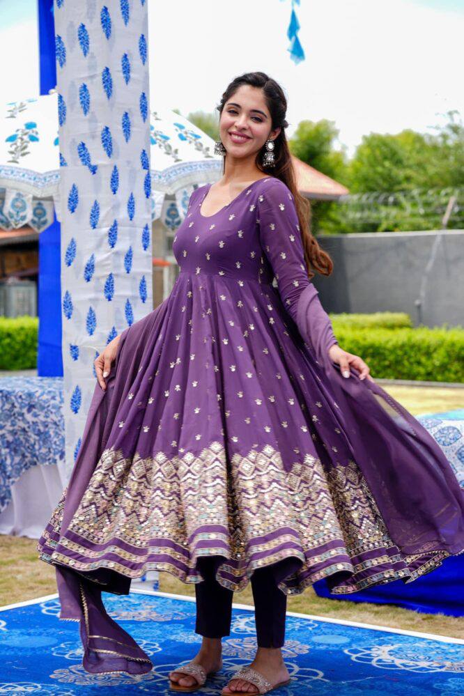 Purple Fox Georgette Embroidery Salwar Suit