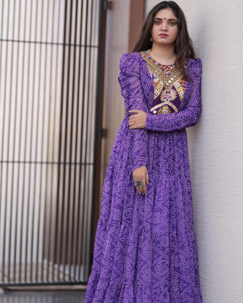 Purple Fox Georgette Embroidery Gown