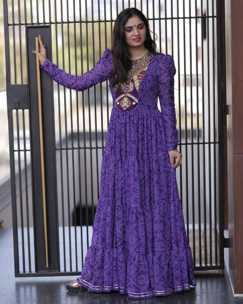 Purple Fox Georgette Embroidery Gown