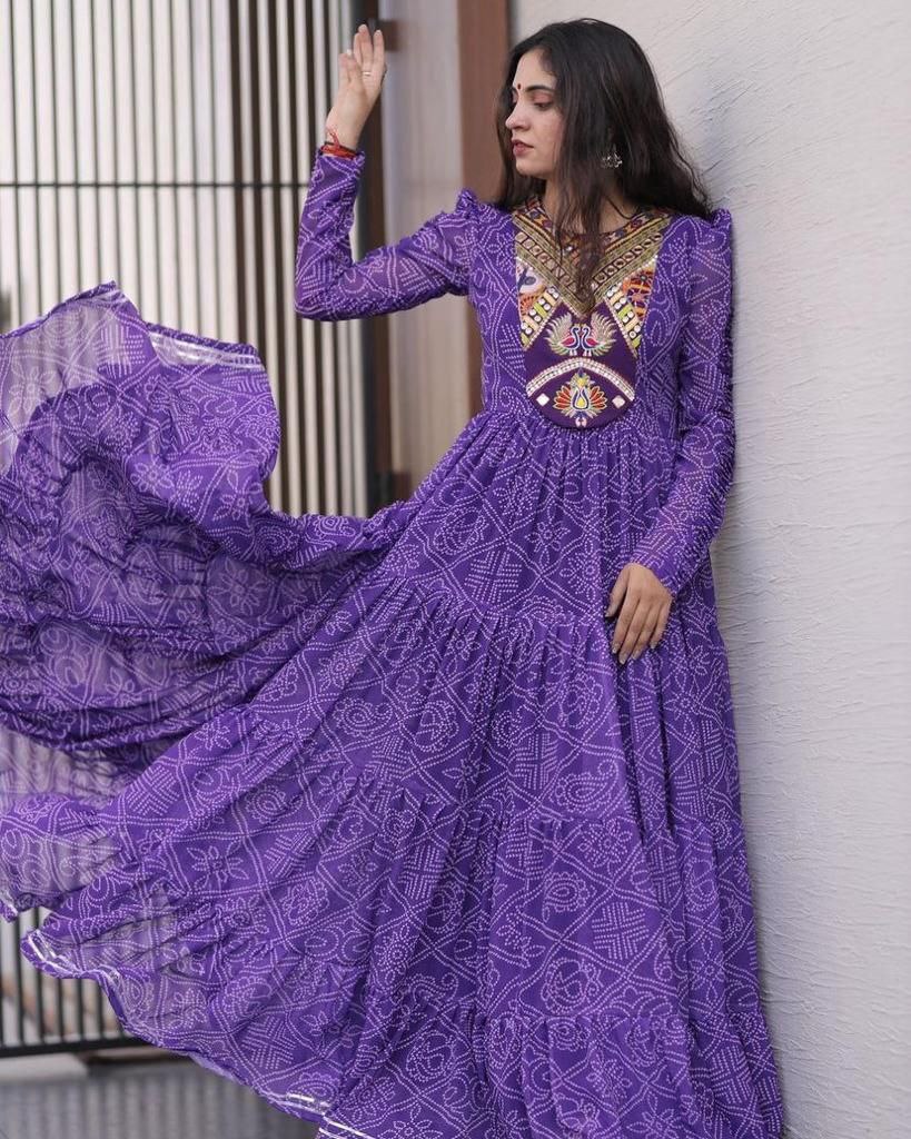 Purple Fox Georgette Embroidery Gown