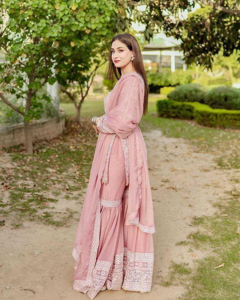 PInk Fox Georgette Embroidery Sharara Suit