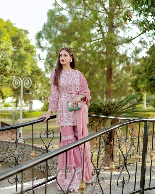 PInk Fox Georgette Embroidery Sharara Suit