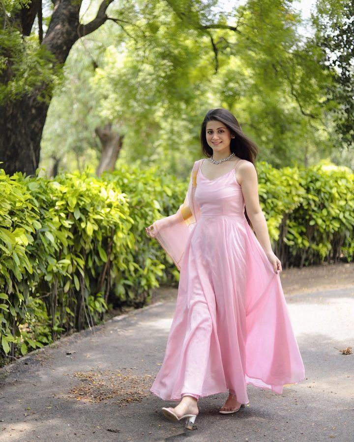 Pink Georgette Solid Gown