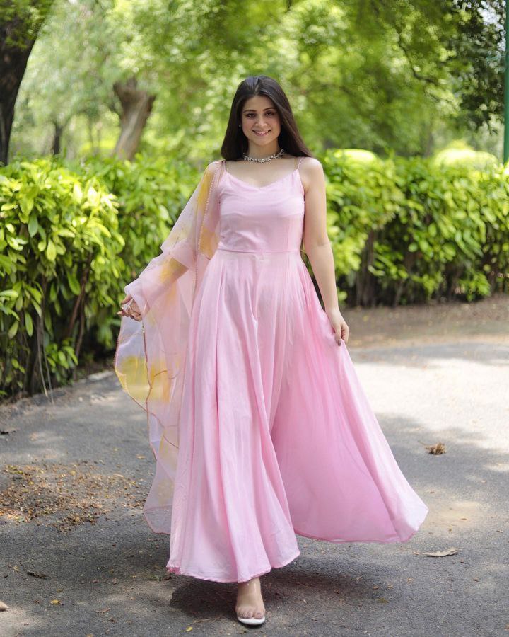 Pink Georgette Solid Gown