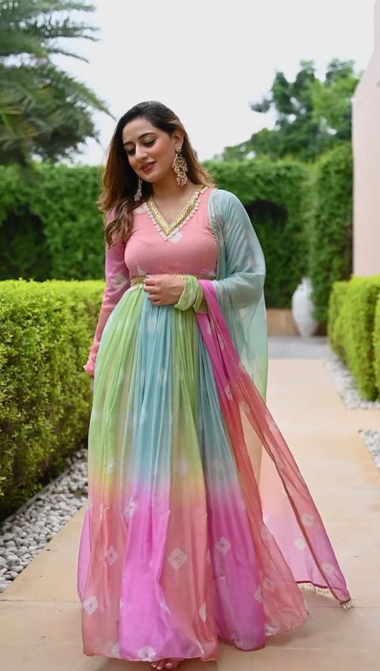 Multicolor Georgette Printed Gown