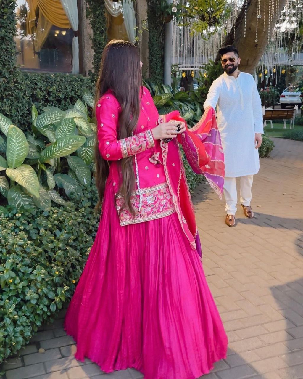 Pink Taffeta Silk Embroidery Lehengas