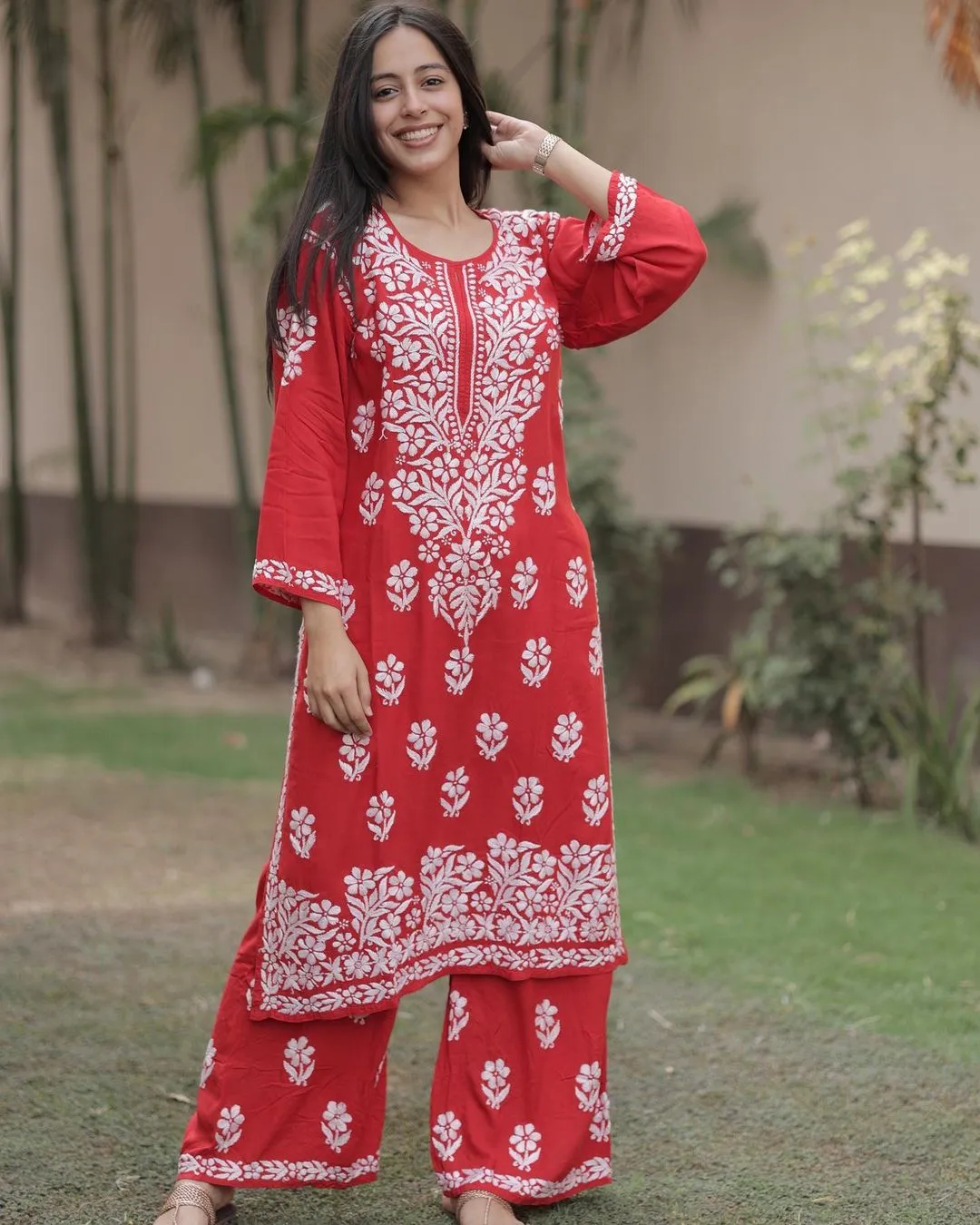 Chakrika Rayon Cotton Chikankari Kurta With Palazzo