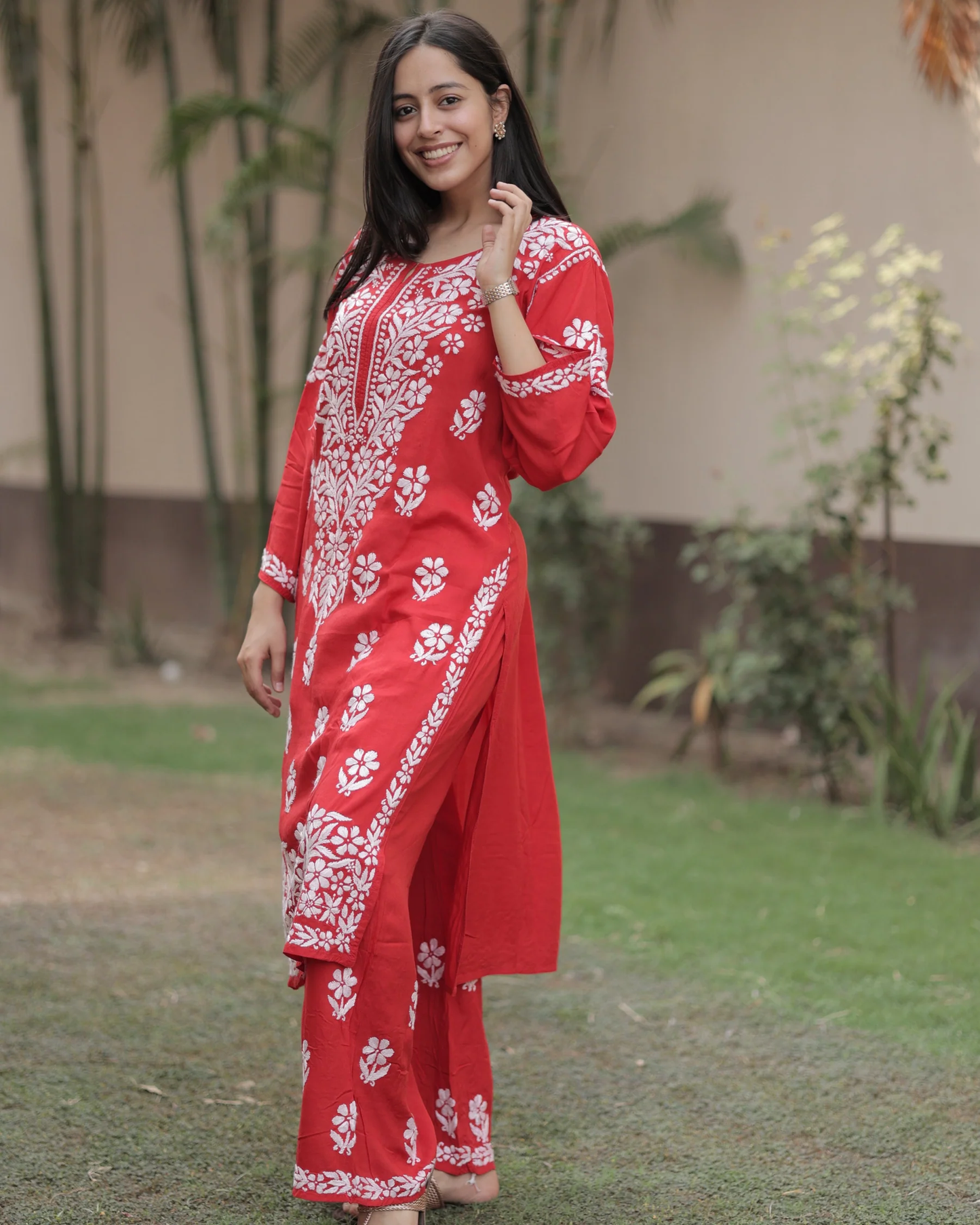 Chakrika Rayon Cotton Chikankari Kurta With Palazzo