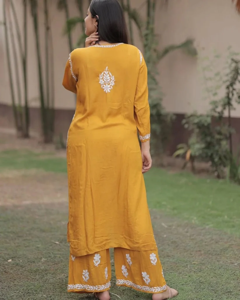 Chakrika Rayon Cotton Chikankari Kurta With Palazzo